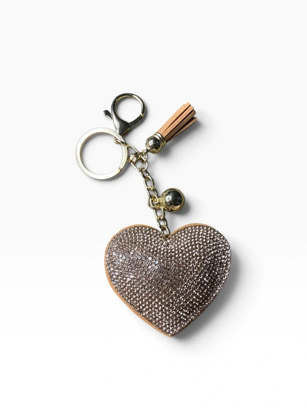 Crystal Heart Tassel Keychain or Bag Charm in Rose Gold